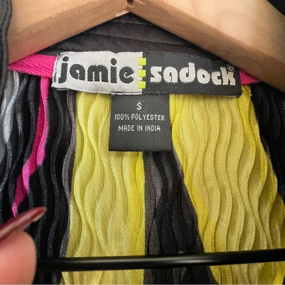 JAMIE SADOCK Slinky Crinkle  1/2 Zip Golf Athletic Top 3/4 Sleeve Neon Art Small - Picture 8 of 11